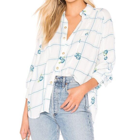 Free People White Satin Window To My Heart Button Down Shirt New Size Medium - Picture 1 of 9